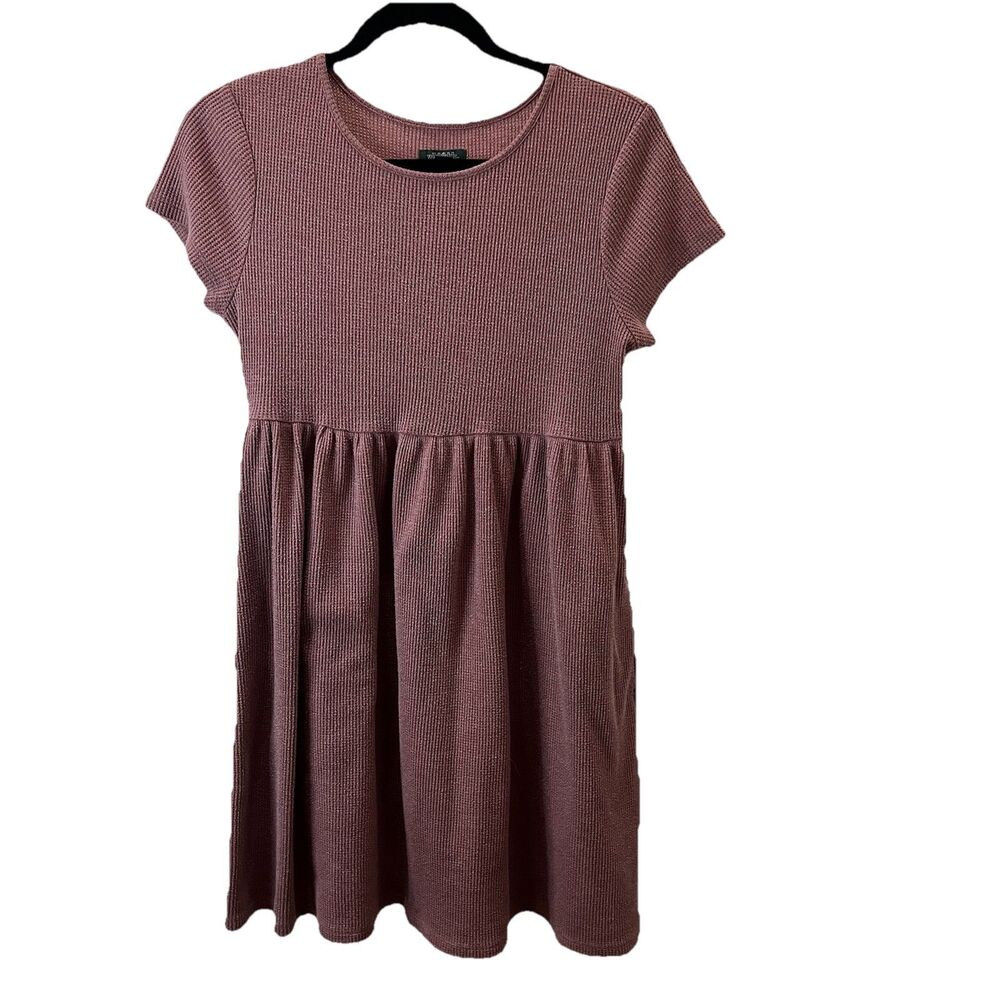 Wild Fable Mauve Waffle Knit Short Sleeve Dress Pockets Juniors Womens Size M